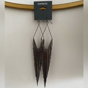 EXPRESS Silver Gray Tone Fringe Dangle Diamond Earrings - Long